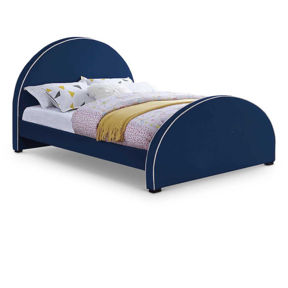 Brody Navy Velvet Queen Bed. Picture 1