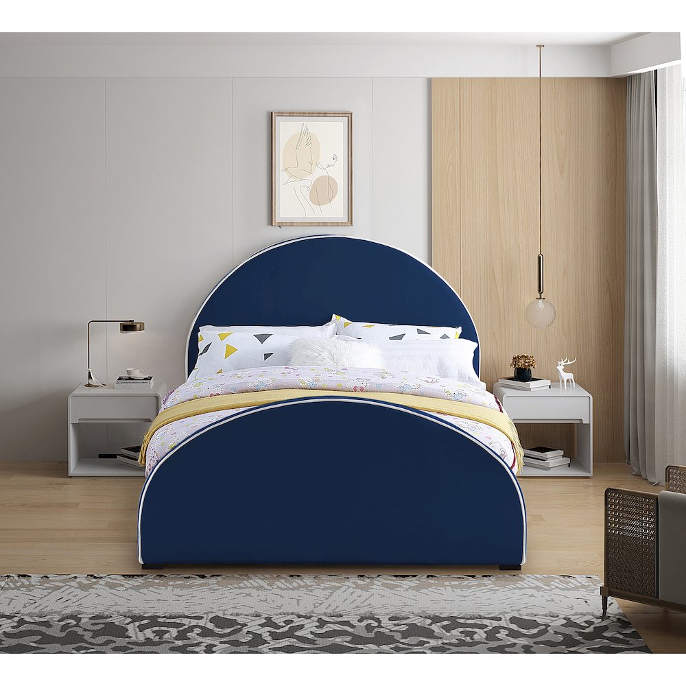 Brody Navy Velvet Queen Bed. Picture 3