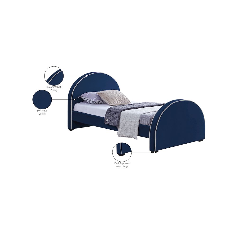 Brody Navy Velvet Twin Bed. Picture 7