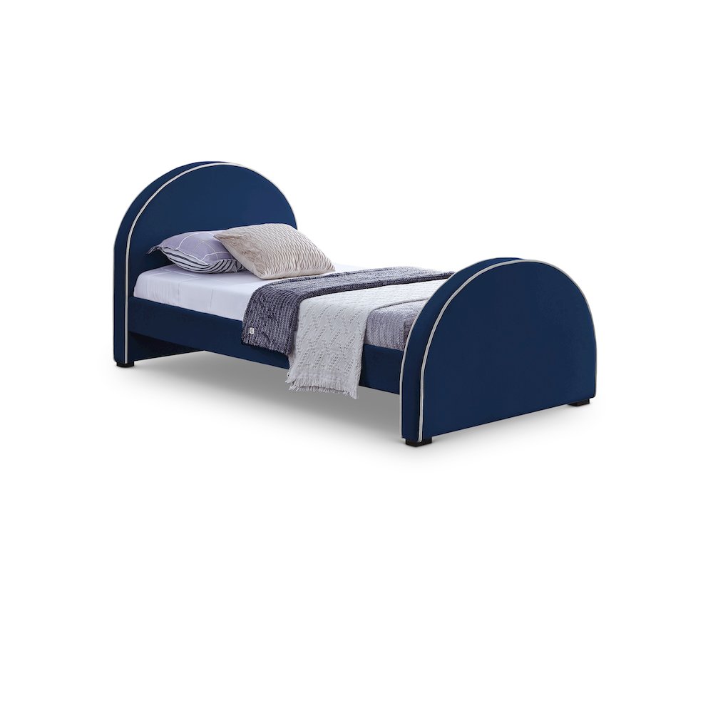 Brody Navy Velvet Twin Bed. Picture 1