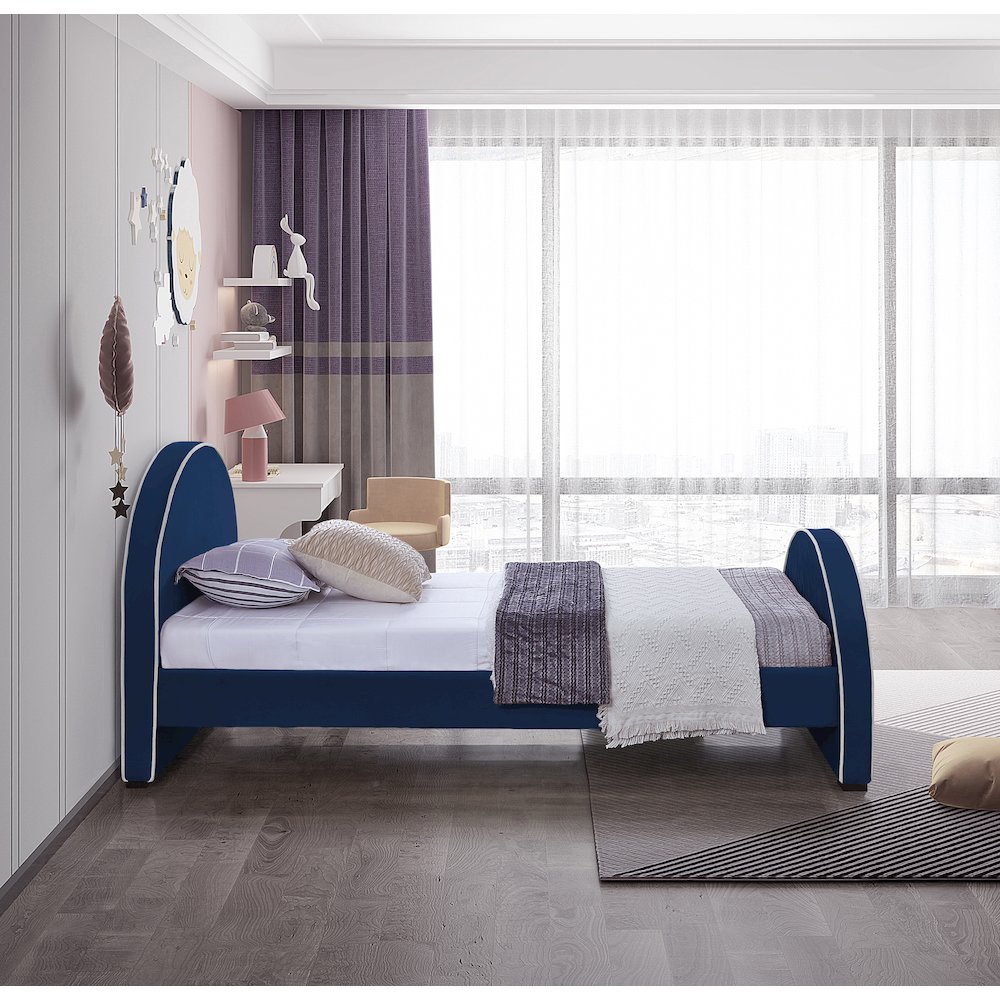 Brody Navy Velvet Twin Bed. Picture 4