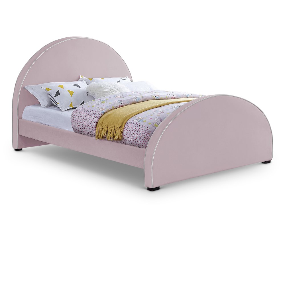 Brody Pink Velvet Queen Bed. Picture 1
