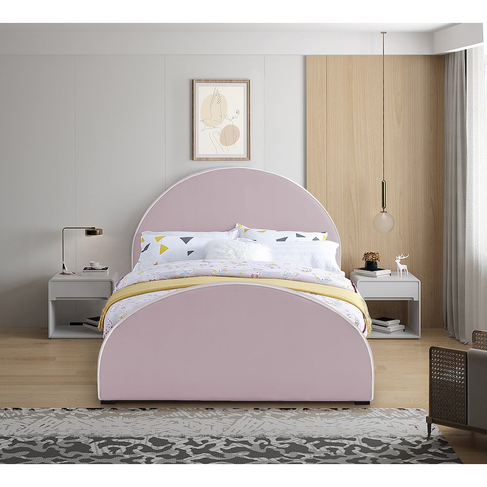 Brody Pink Velvet Queen Bed. Picture 3