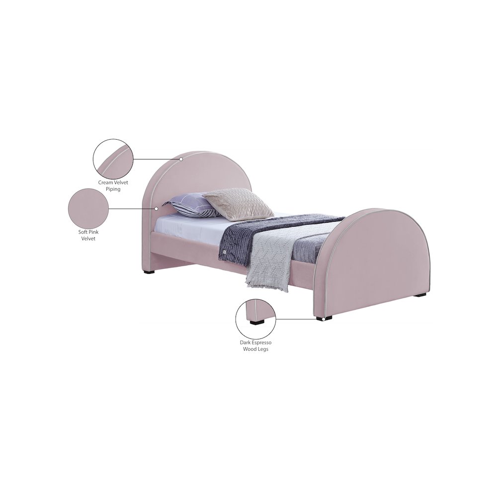 Brody Pink Velvet Twin Bed. Picture 7