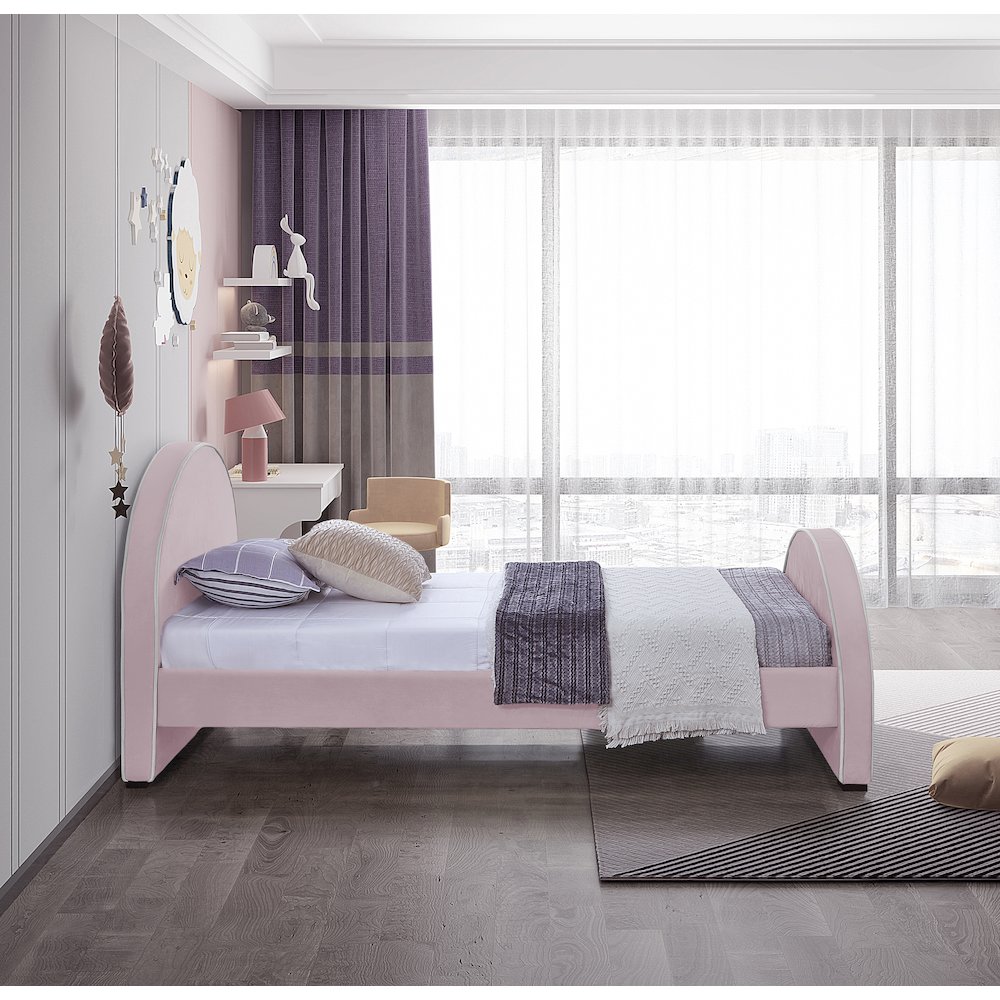 Brody Pink Velvet Twin Bed. Picture 4