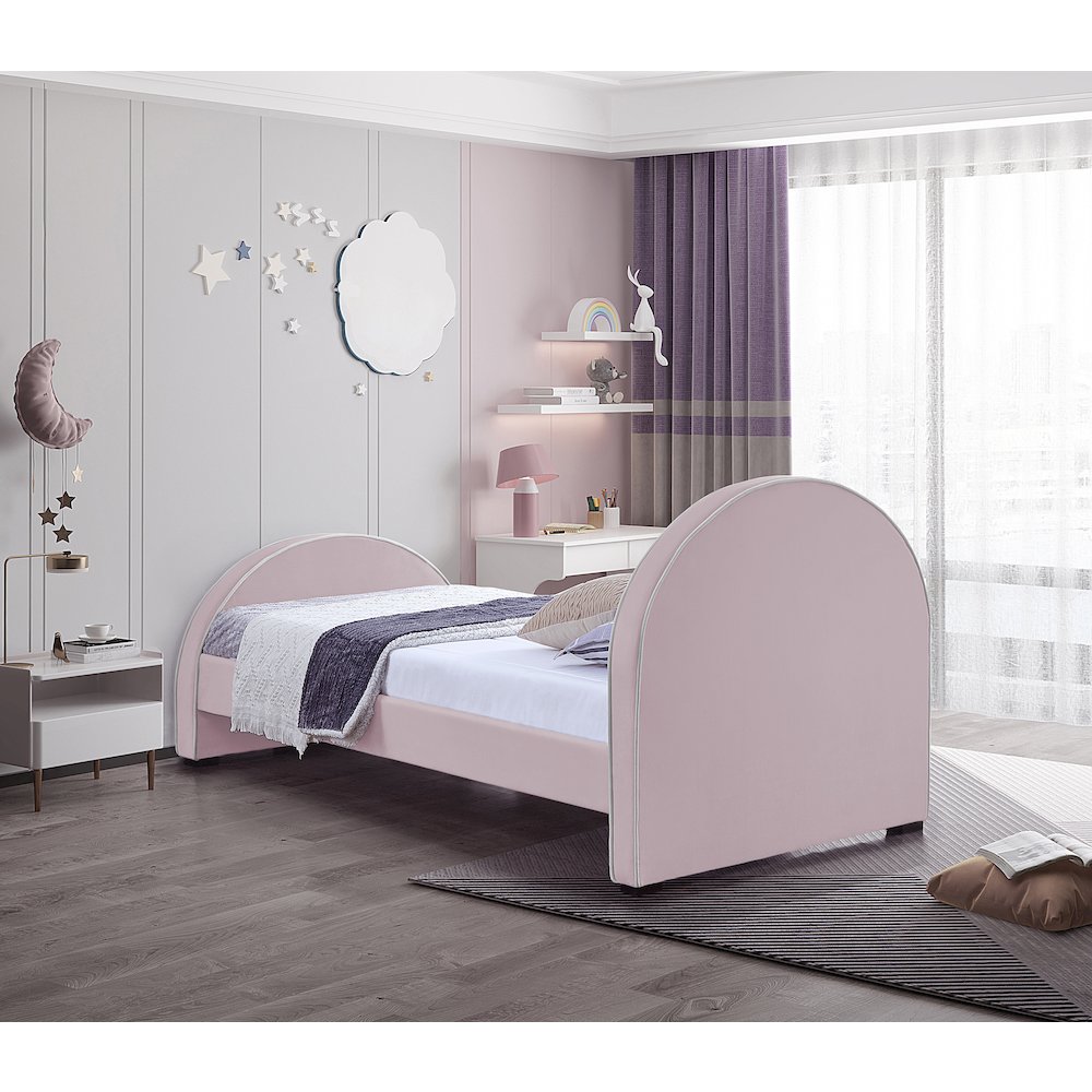 Brody Pink Velvet Twin Bed. Picture 5