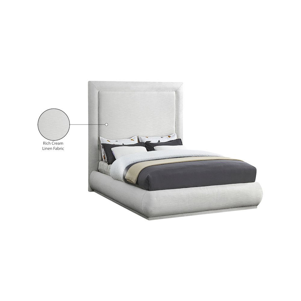 Brooke Cream Linen Textured Fabric King Bed. Picture 8