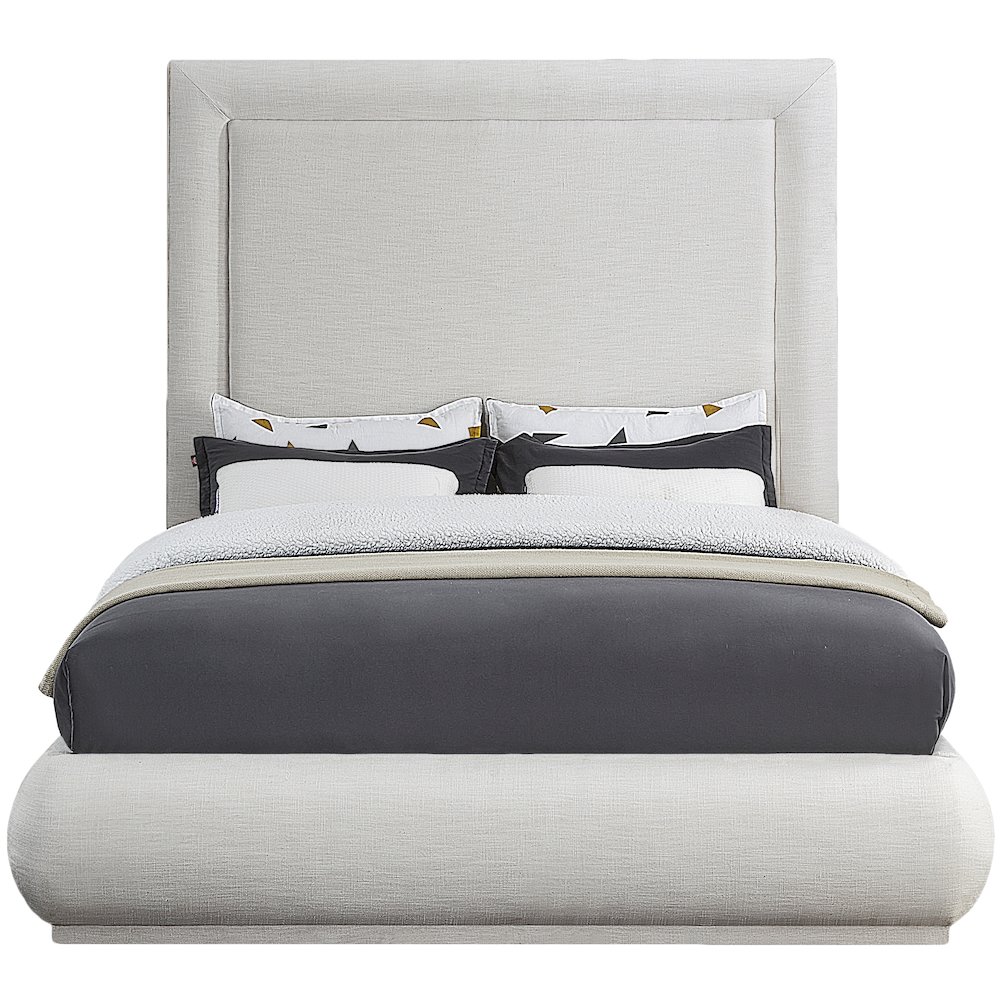 Brooke Cream Linen Textured Fabric King Bed. Picture 2