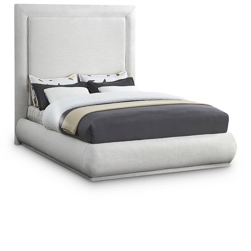 Brooke Cream Linen Textured Fabric Queen Bed. Picture 1