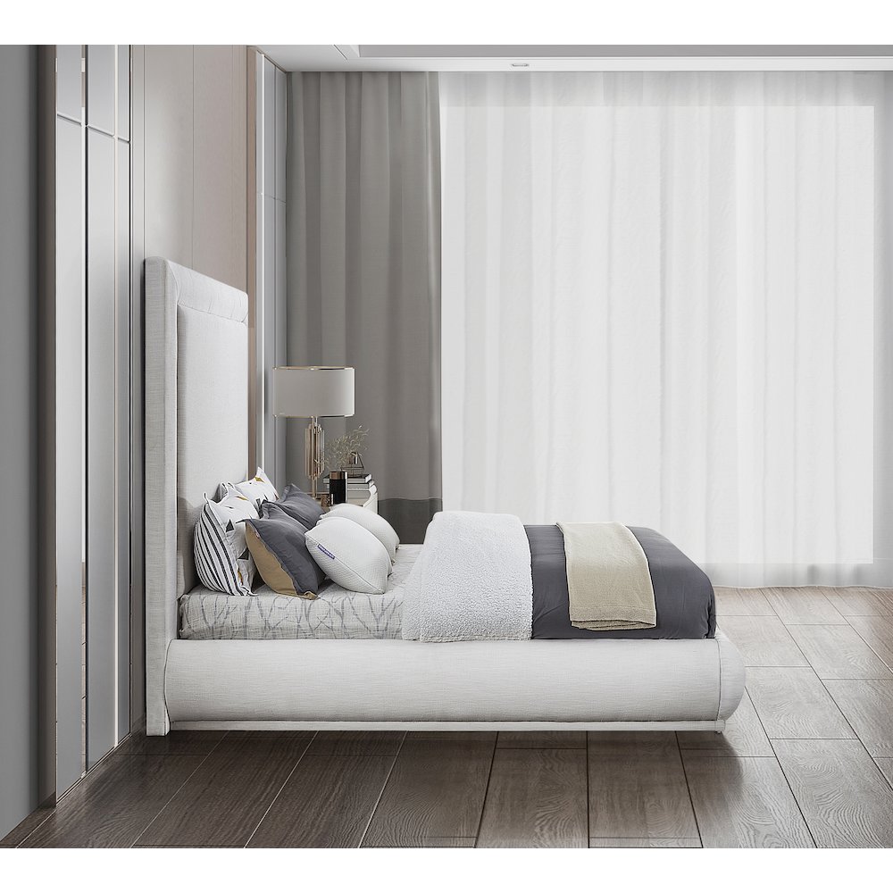 Brooke Cream Linen Textured Fabric Queen Bed. Picture 4