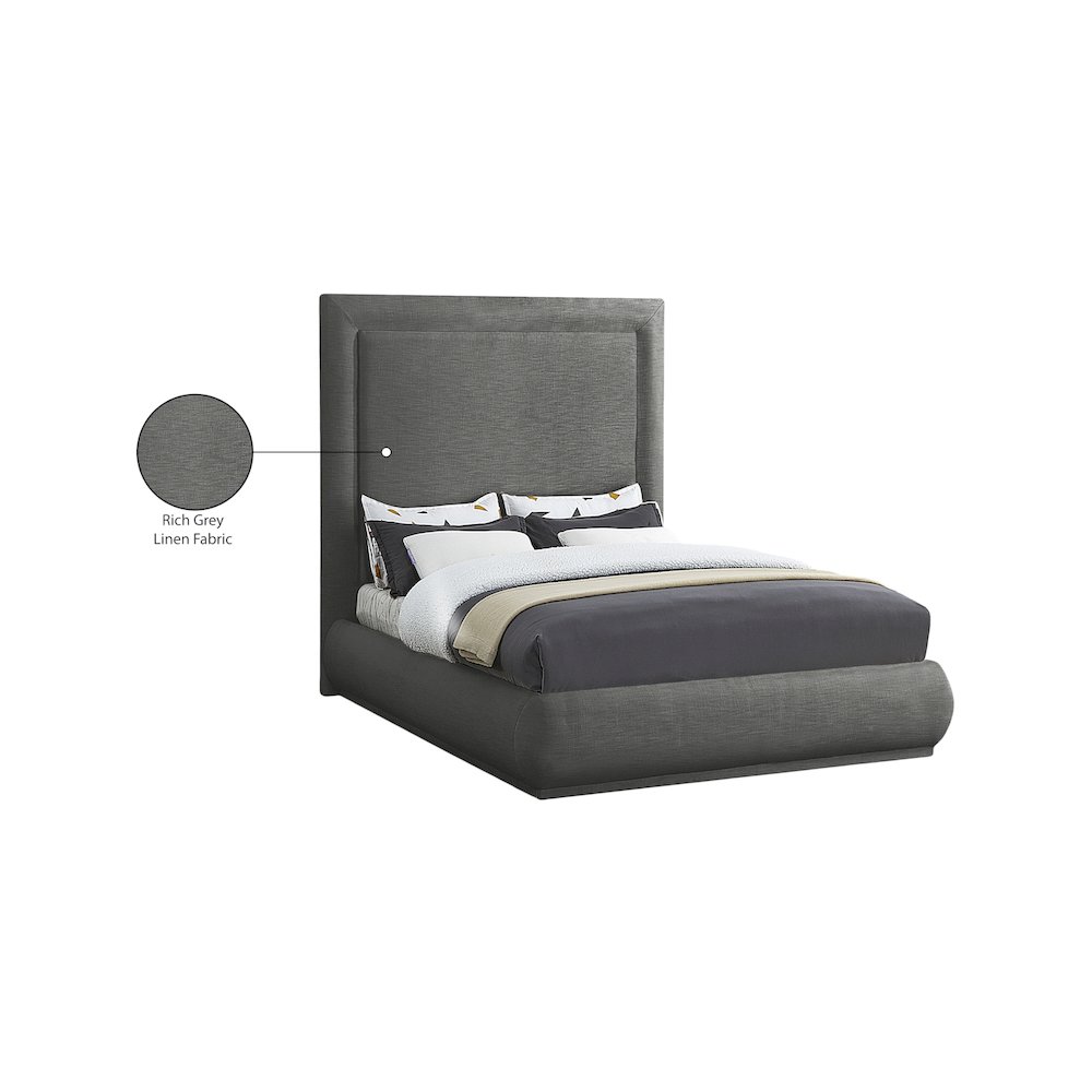 Brooke Grey Linen Textured Fabric King Bed. Picture 8