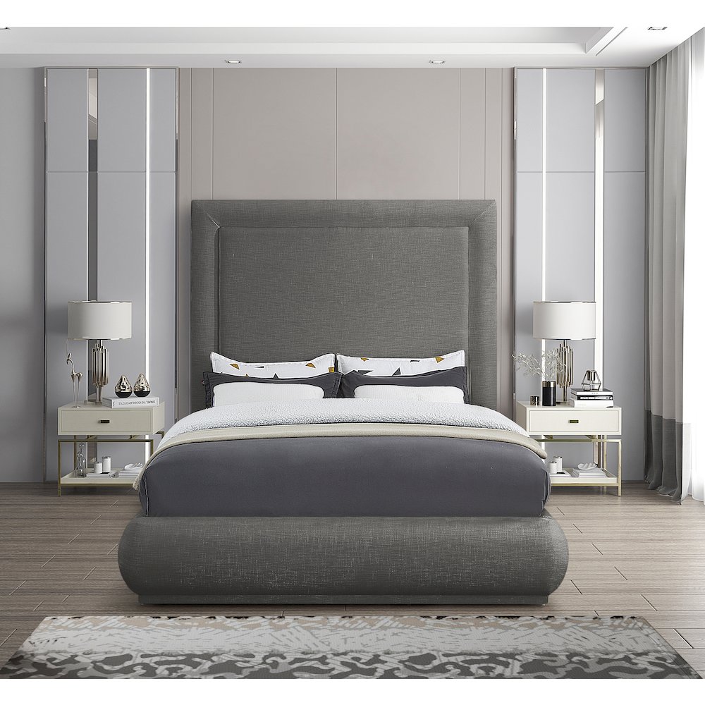 Brooke Grey Linen Textured Fabric King Bed. Picture 3