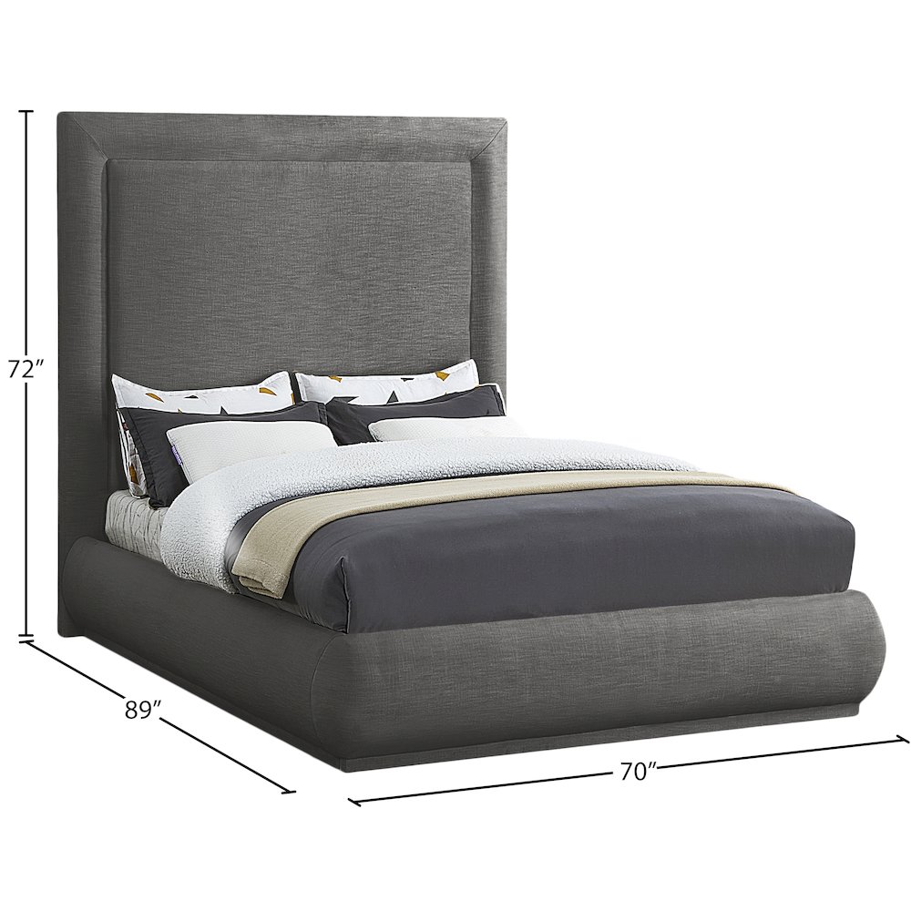 Brooke Grey Linen Textured Fabric Queen Bed. Picture 7