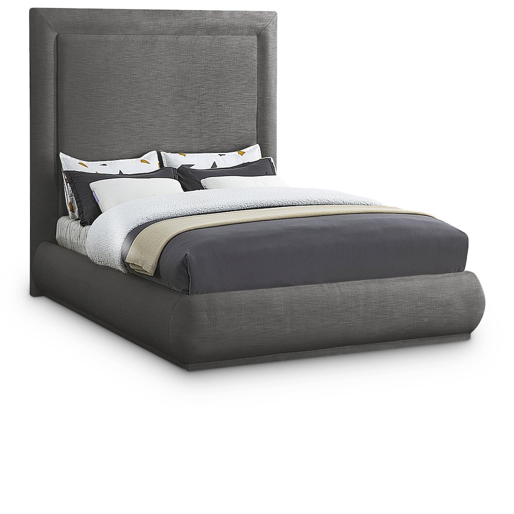 Brooke Grey Linen Textured Fabric Queen Bed. Picture 1