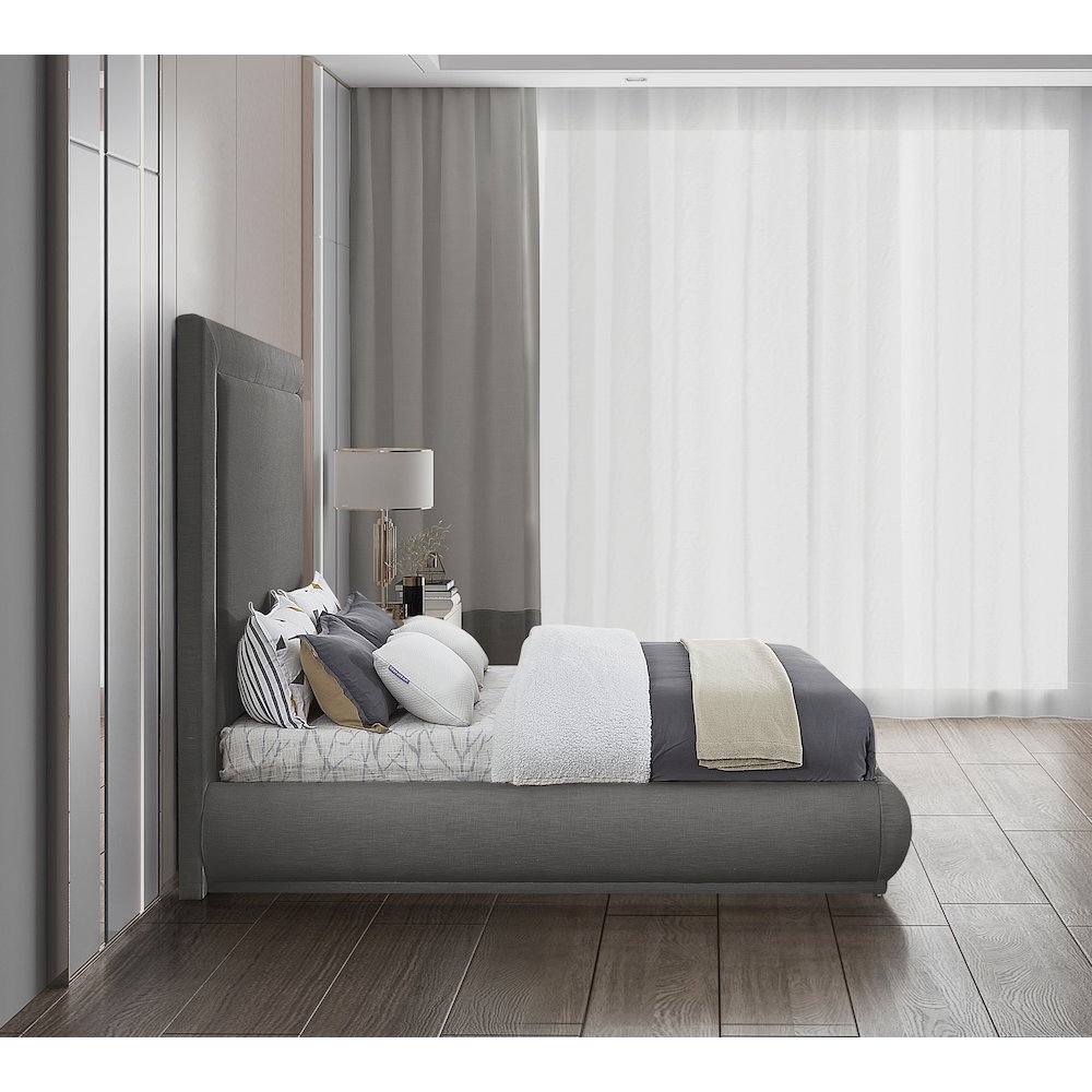 Brooke Grey Linen Textured Fabric Queen Bed. Picture 4