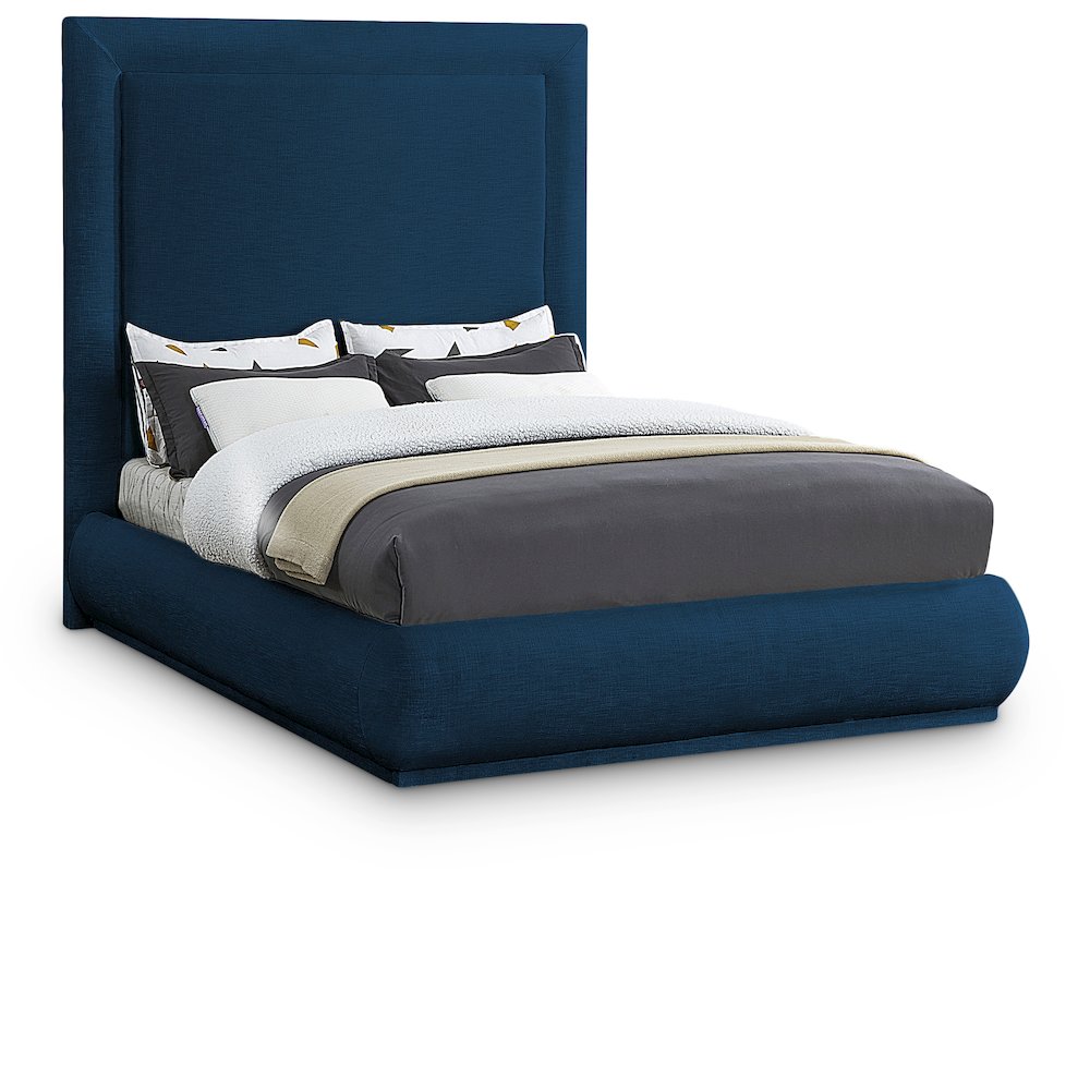 Brooke Navy Linen Textured Fabric King Bed. Picture 1