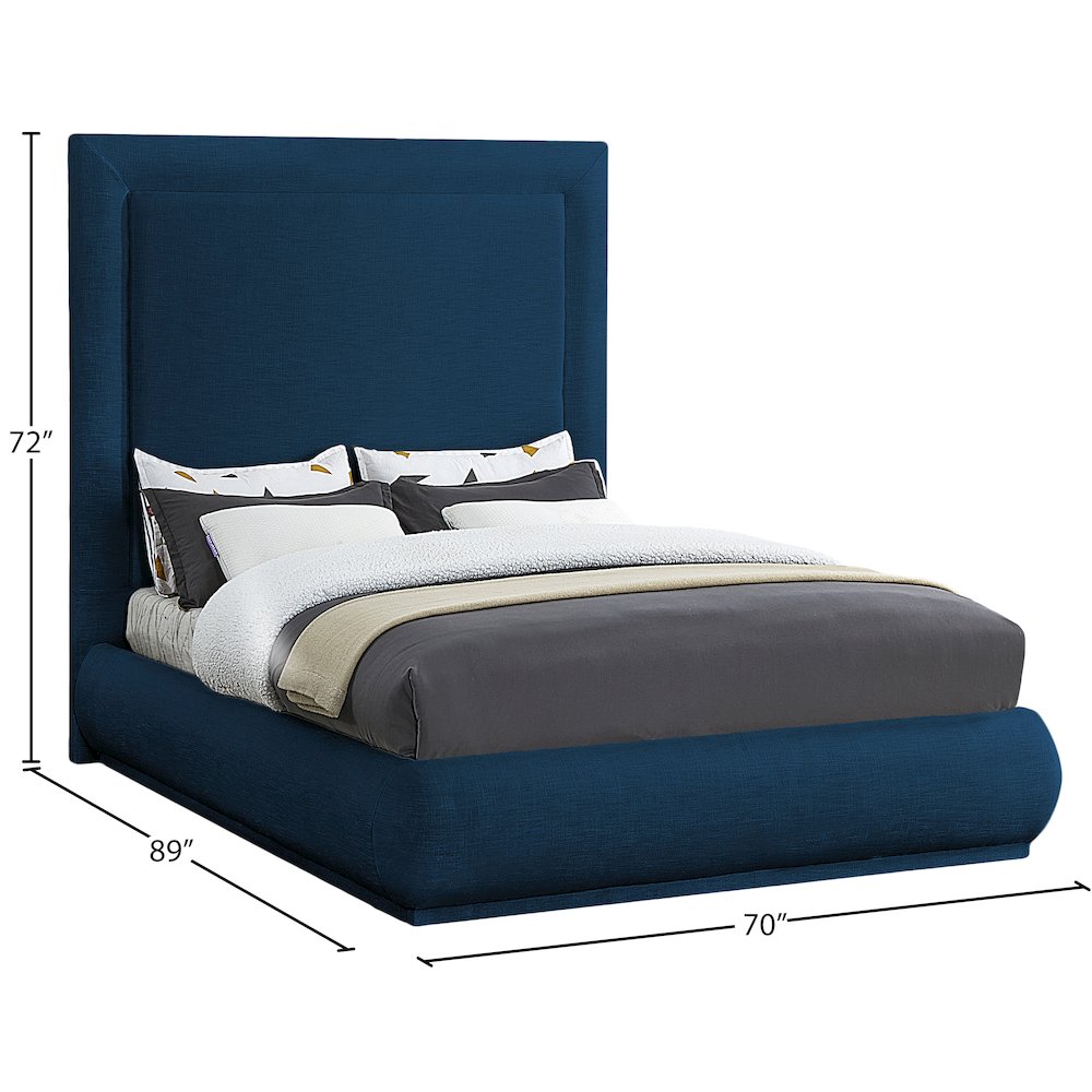 Brooke Navy Linen Textured Fabric Queen Bed. Picture 7