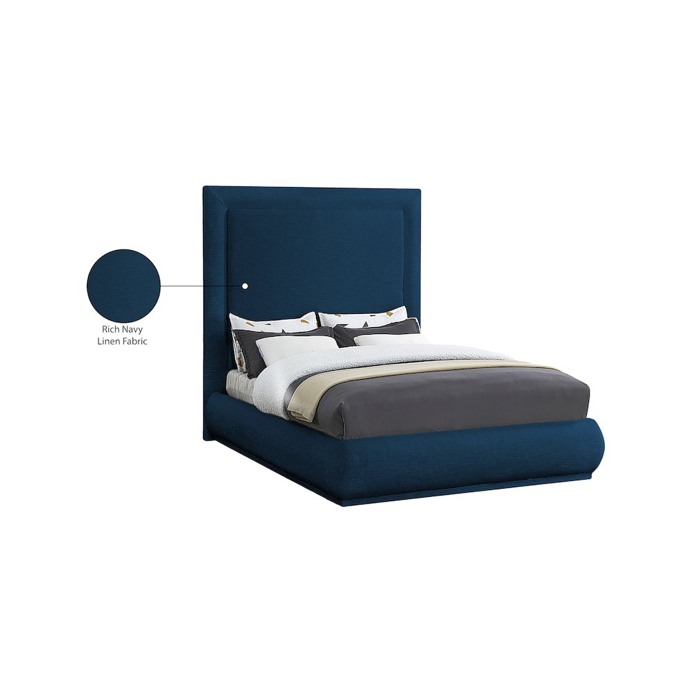 Brooke Navy Linen Textured Fabric Queen Bed. Picture 8