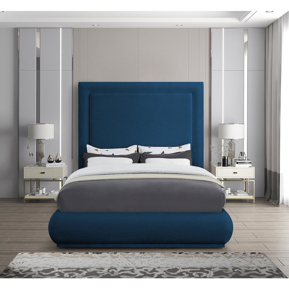Brooke Navy Linen Textured Fabric Queen Bed. Picture 3