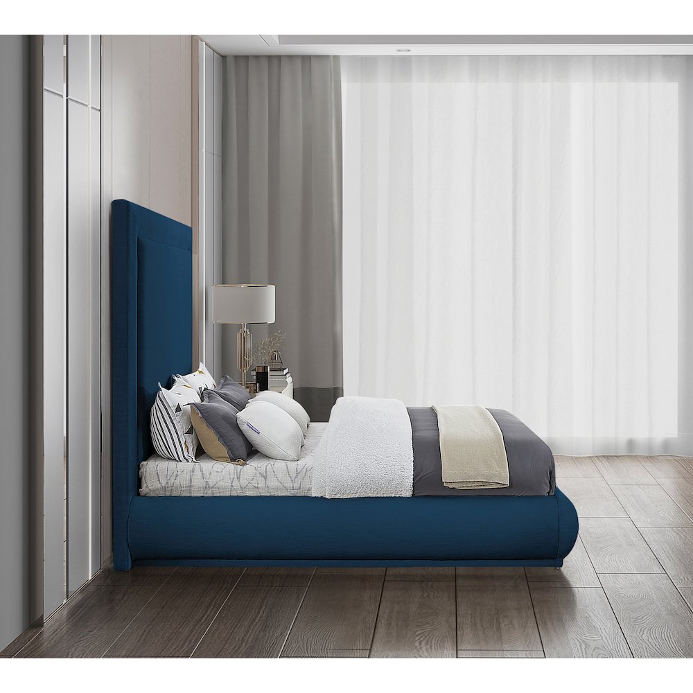 Brooke Navy Linen Textured Fabric Queen Bed. Picture 4