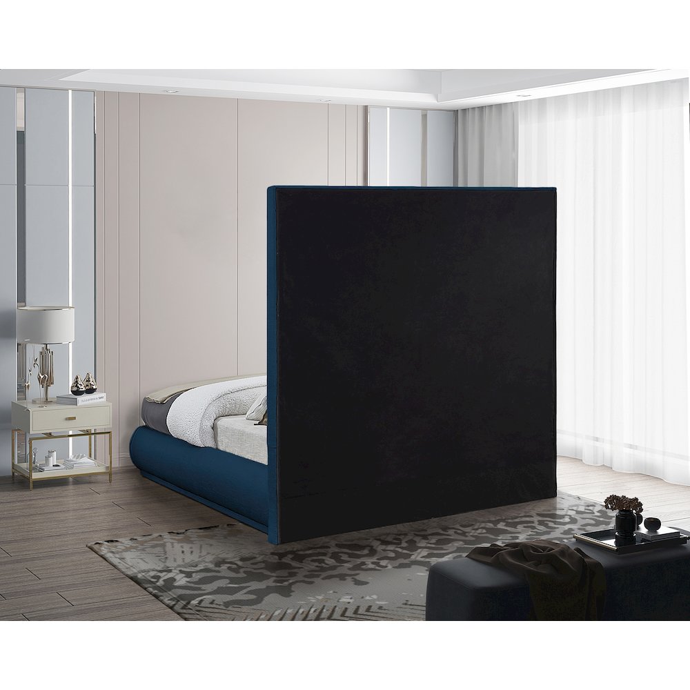 Brooke Navy Linen Textured Fabric Queen Bed. Picture 5