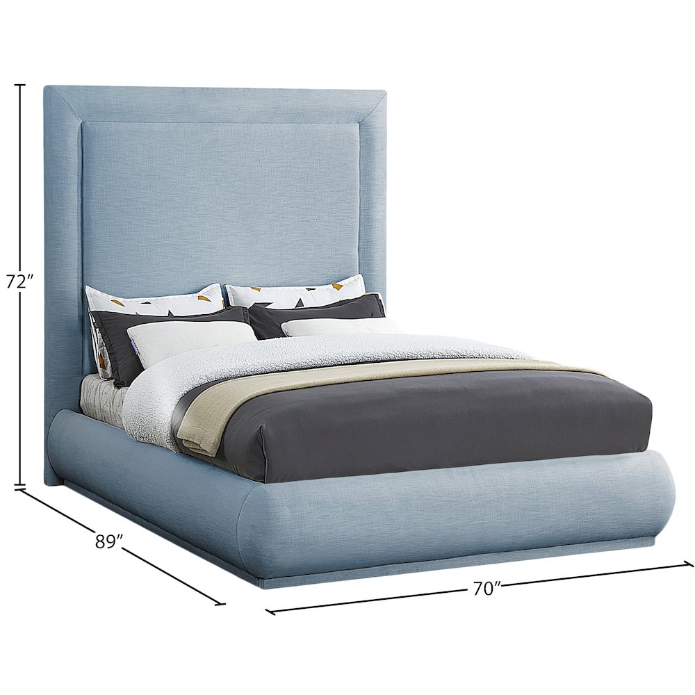 Brooke Light Blue Linen Textured Fabric Queen Bed. Picture 7