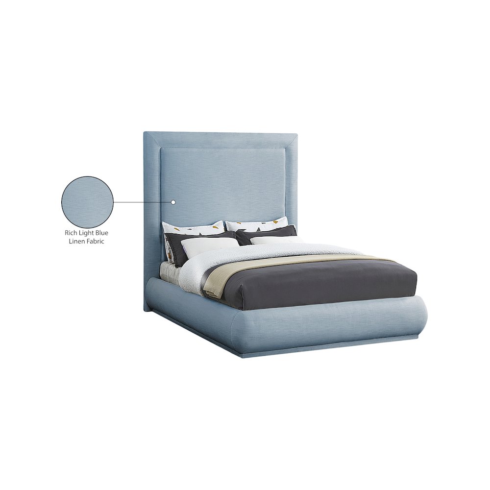 Brooke Light Blue Linen Textured Fabric Queen Bed. Picture 8