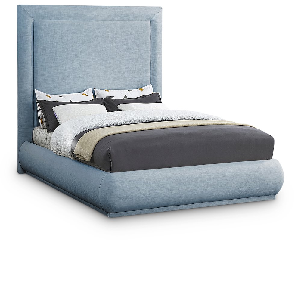 Brooke Light Blue Linen Textured Fabric Queen Bed. Picture 1