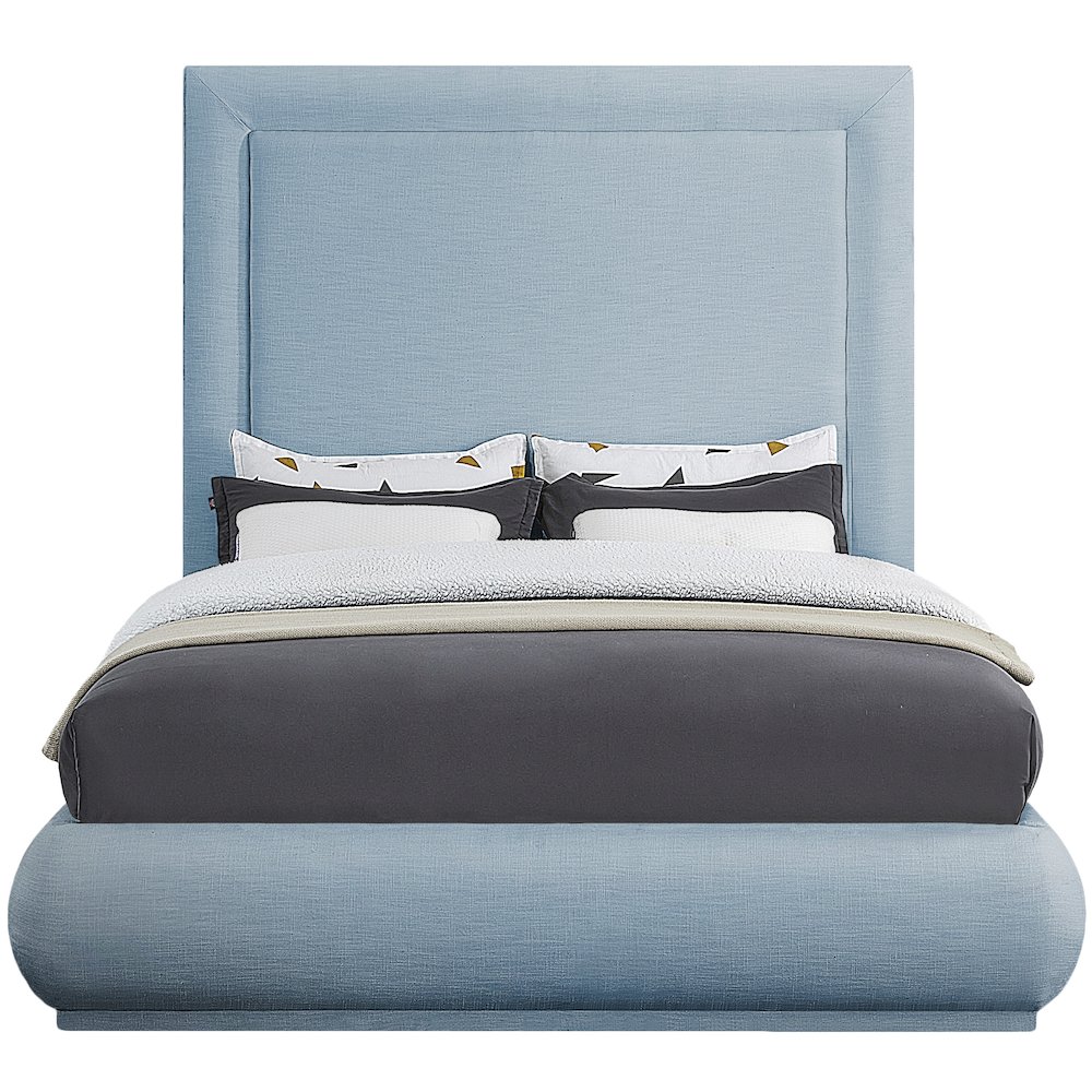 Brooke Light Blue Linen Textured Fabric Queen Bed. Picture 2