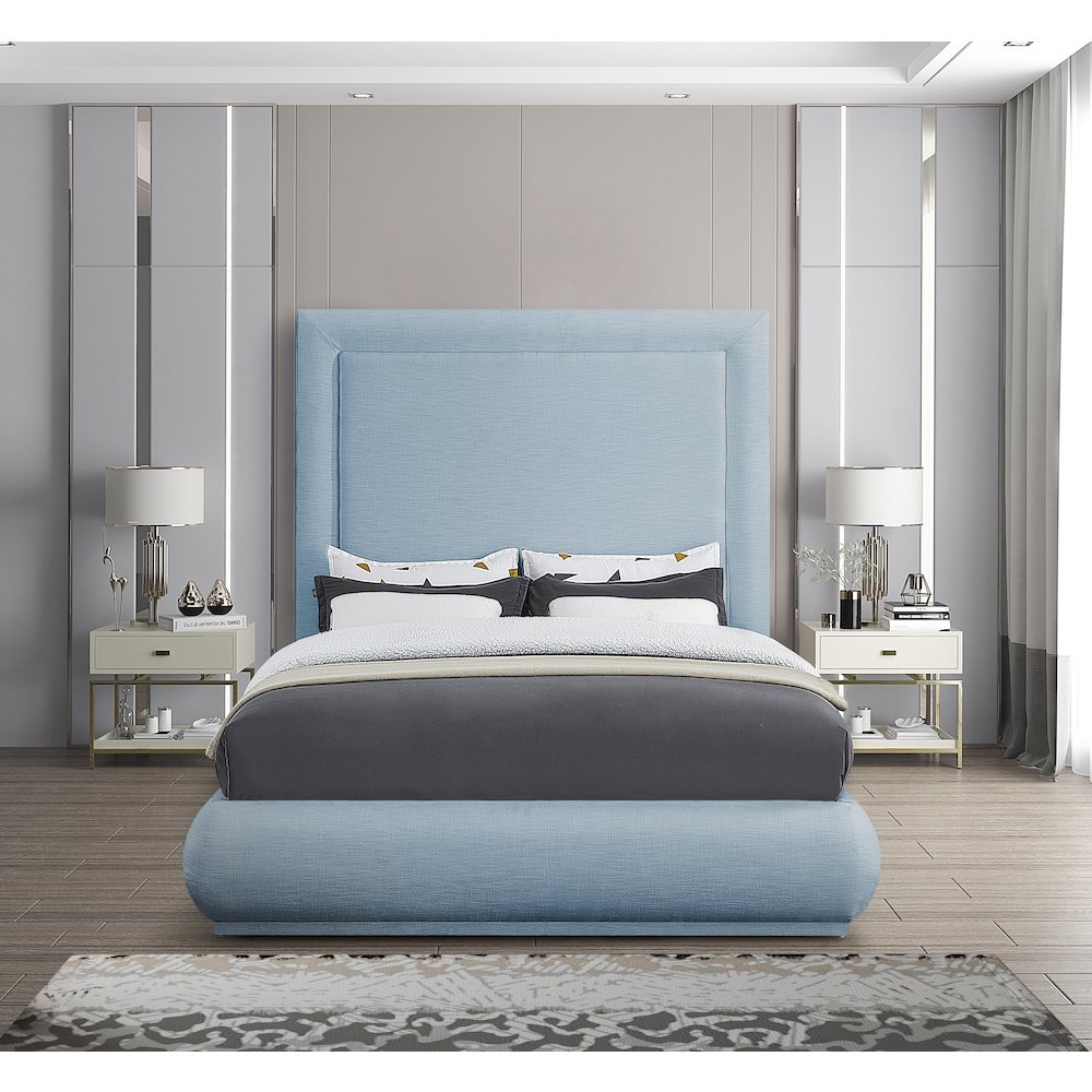Brooke Light Blue Linen Textured Fabric Queen Bed. Picture 3