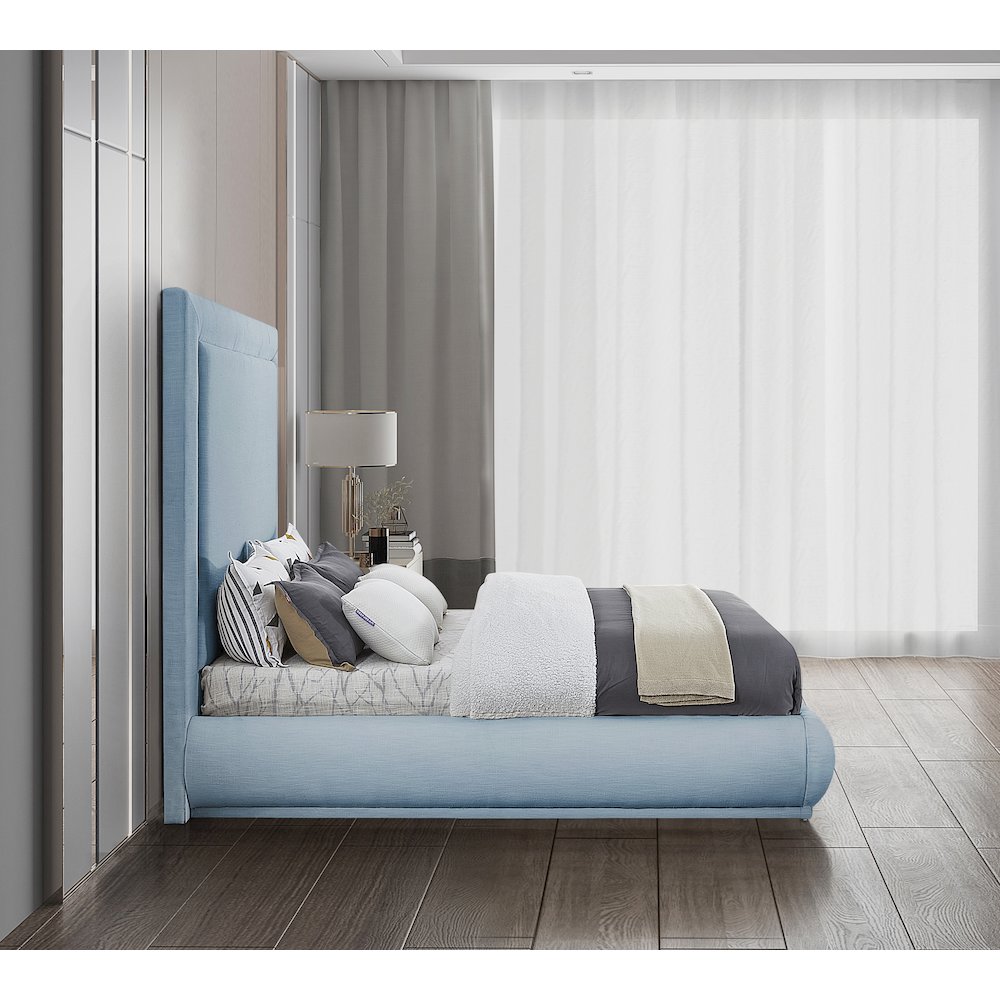 Brooke Light Blue Linen Textured Fabric Queen Bed. Picture 4