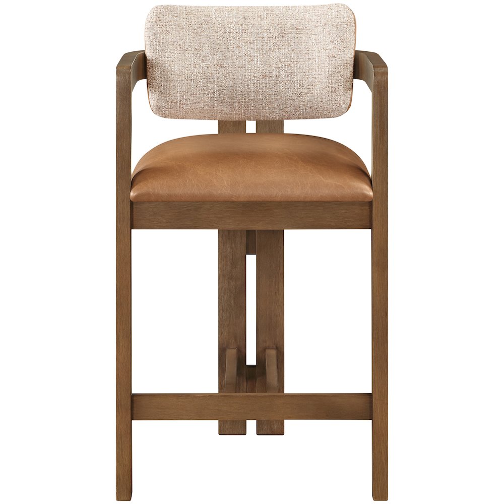 Ravina Cognac Vegan Leather and Linen Textured Fabric Upholstered Counter Stool. Picture 4