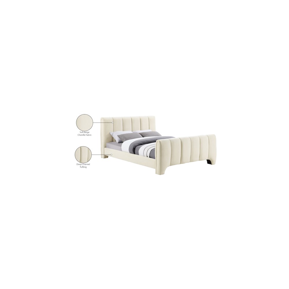 Camila Beige Chenille Fabric Full Bed. Picture 10
