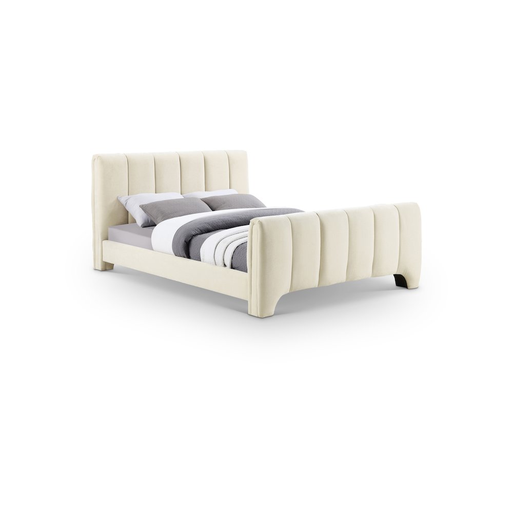 Camila Beige Chenille Fabric King Bed. Picture 1