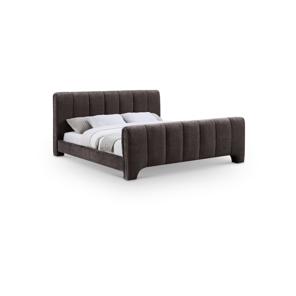 Camila Brown Chenille Fabric Queen Bed. Picture 1