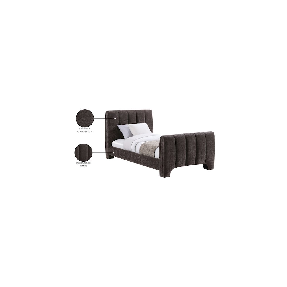 Camila Brown Chenille Fabric Twin Bed. Picture 9