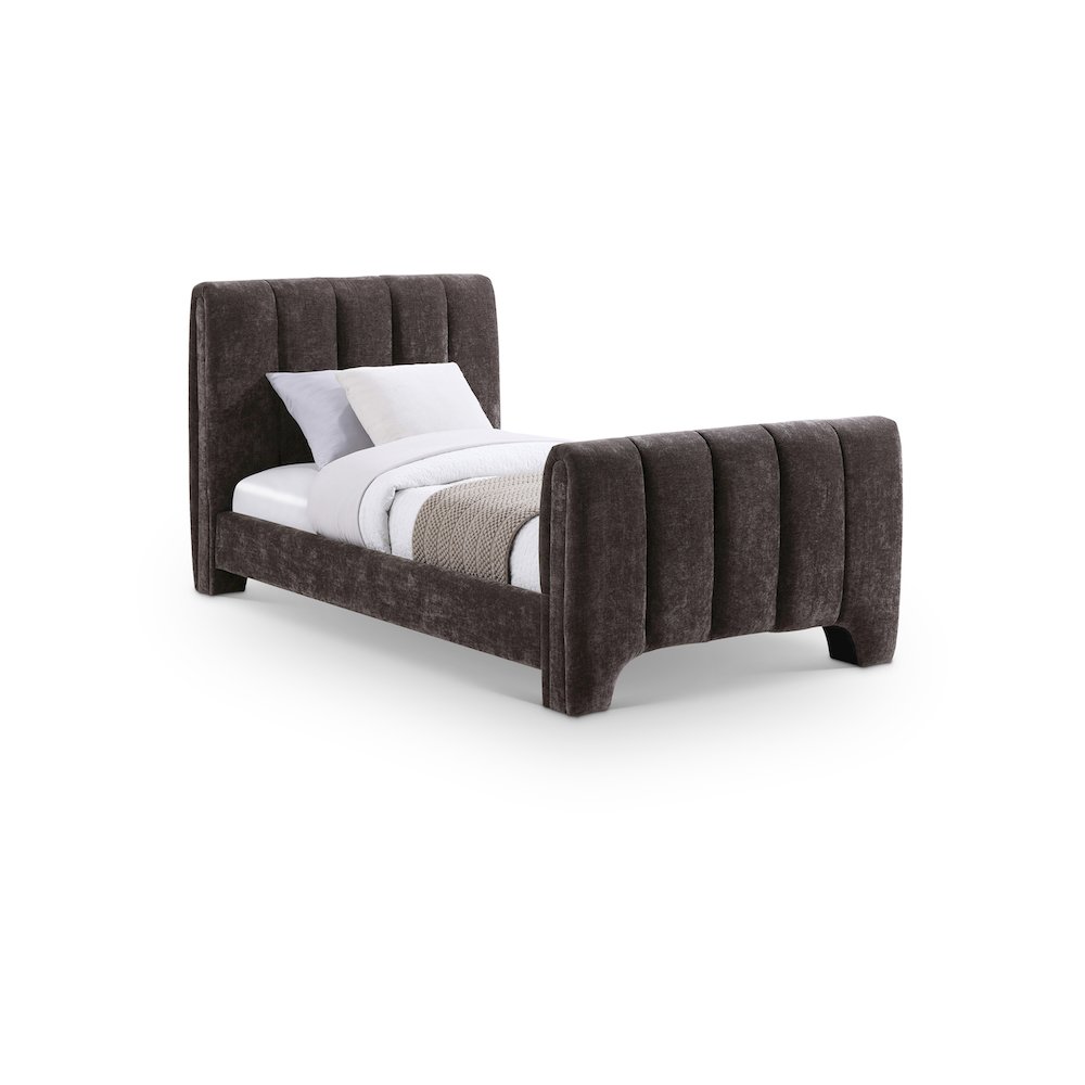 Camila Brown Chenille Fabric Twin Bed. Picture 1