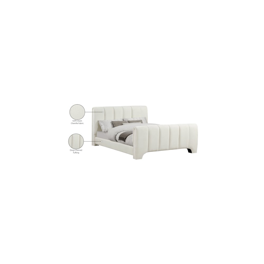Camila Cream Chenille Fabric Queen Bed. Picture 10
