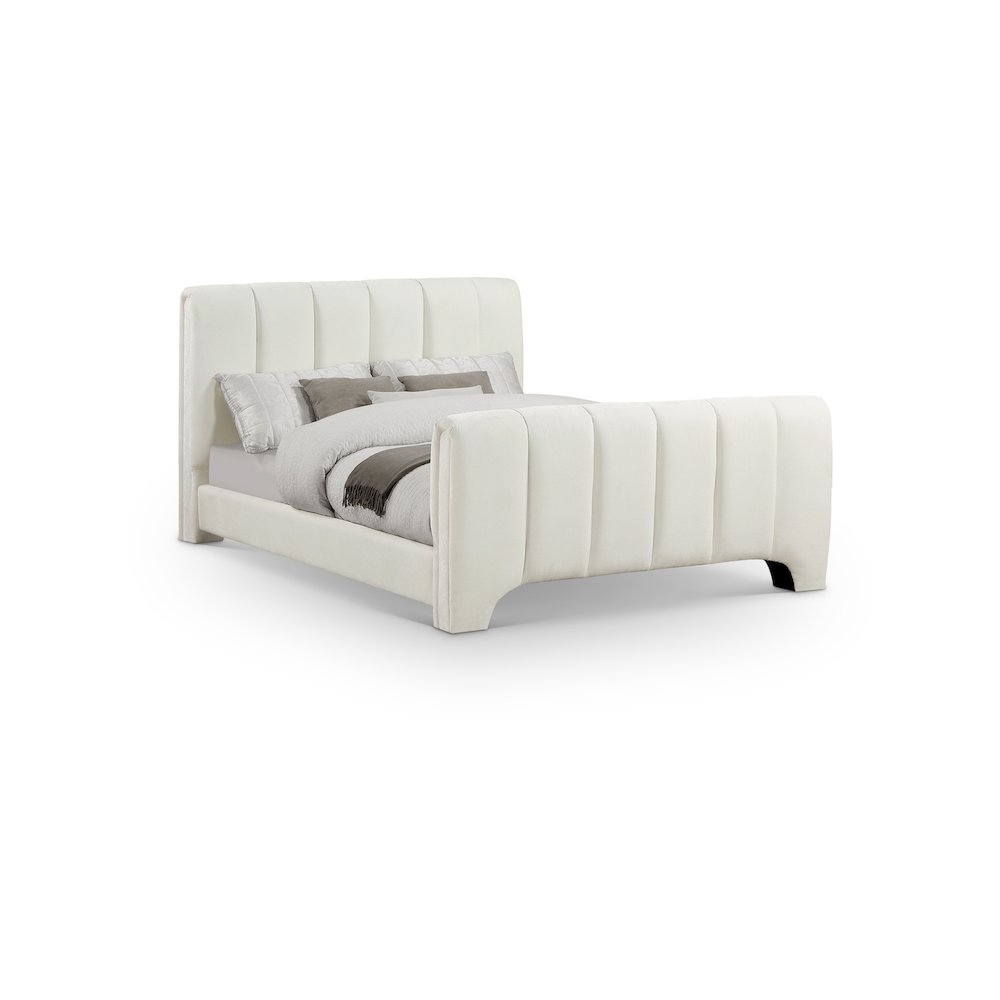 Camila Cream Chenille Fabric Queen Bed. Picture 1