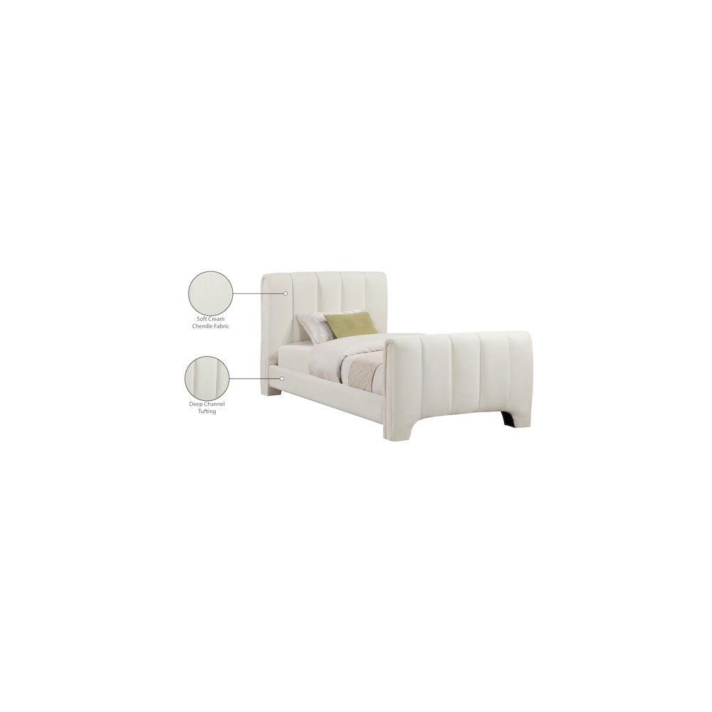 Camila Cream Chenille Fabric Twin Bed. Picture 9