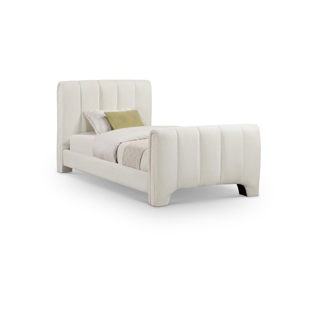 Camila Cream Chenille Fabric Twin Bed. Picture 1