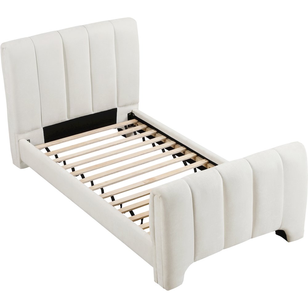 Camila Cream Chenille Fabric Twin Bed. Picture 6