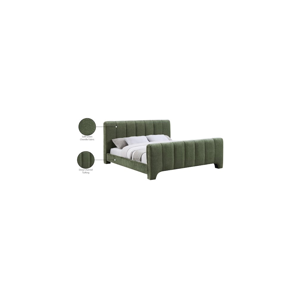 Camila Green Chenille Fabric King Bed. Picture 10