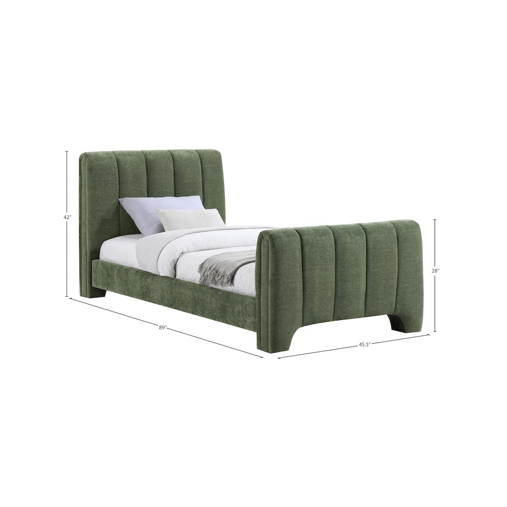 Camila Green Chenille Fabric Twin Bed. Picture 8