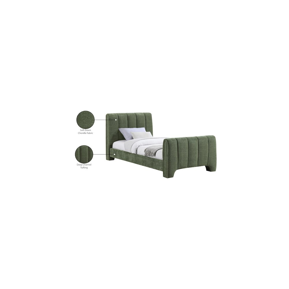 Camila Green Chenille Fabric Twin Bed. Picture 9