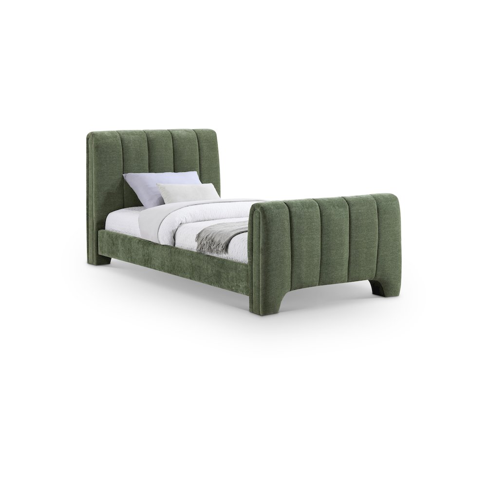 Camila Green Chenille Fabric Twin Bed. Picture 1