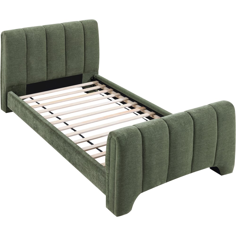 Camila Green Chenille Fabric Twin Bed. Picture 6