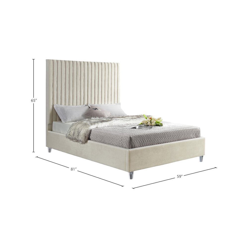 Candace Cream Velvet Full Bed. Picture 7
