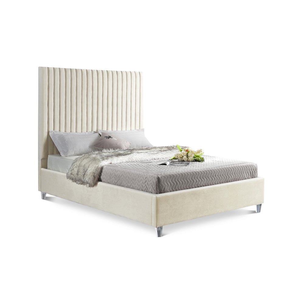Candace Cream Velvet King Bed. Picture 1