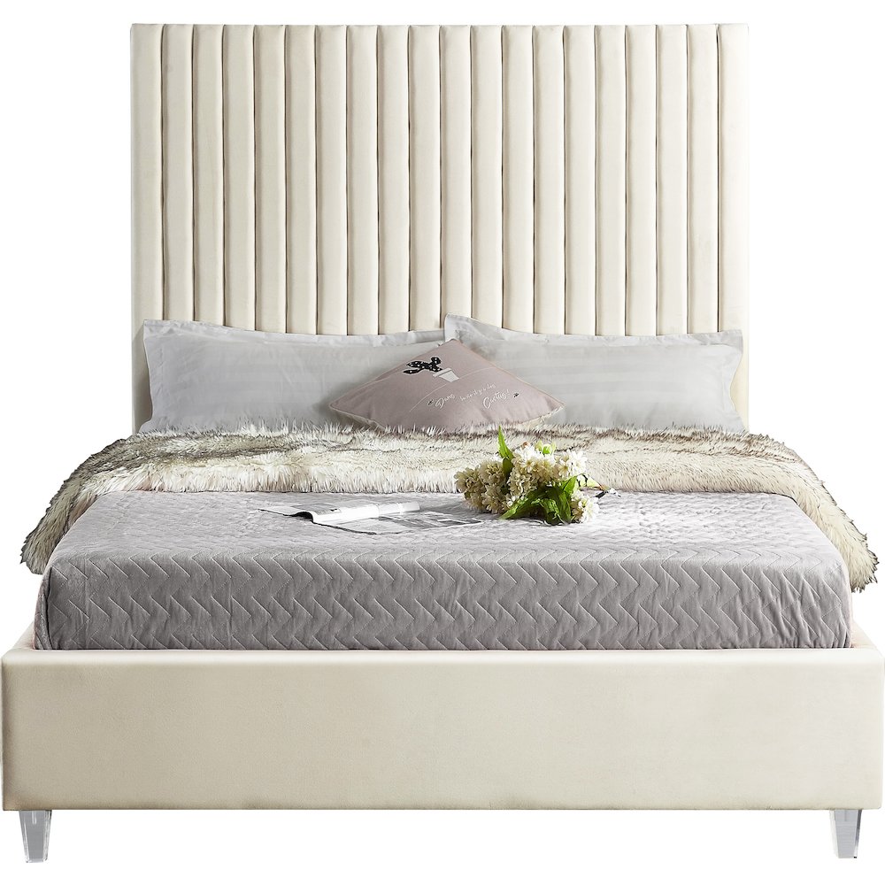 Candace Cream Velvet Queen Bed. Picture 2
